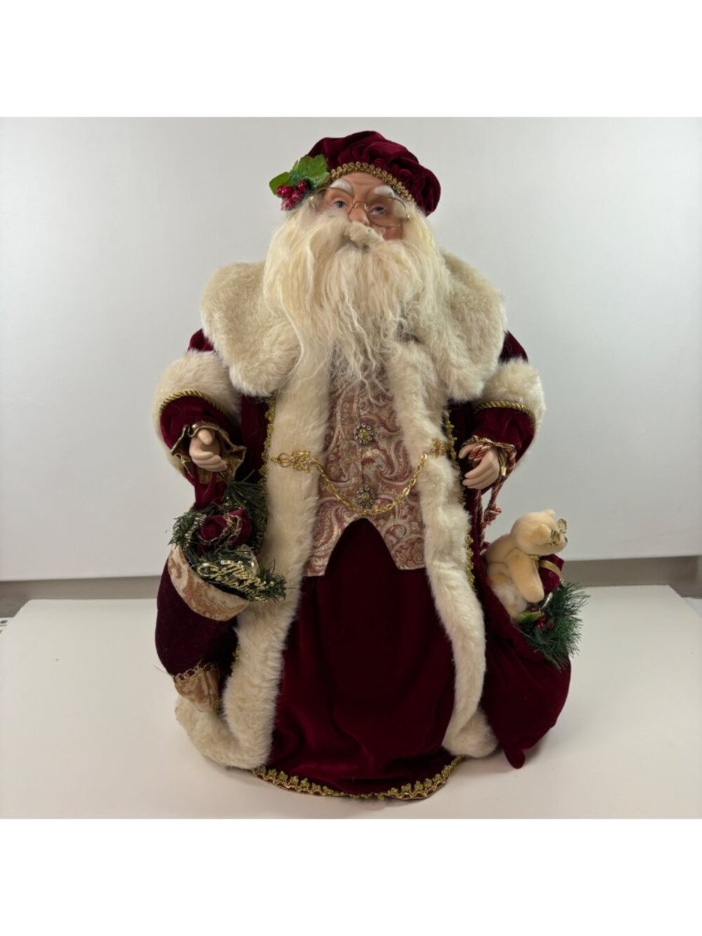 Vintage 25" Regal Christmas Santa Claus Figurine Robe Faux Fur Plush Bear Figure